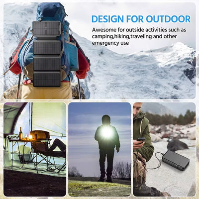 High-Capacity 38,800 mAh Solar Wireless Charger with Integrated Solar Panel and Bright LED Torch