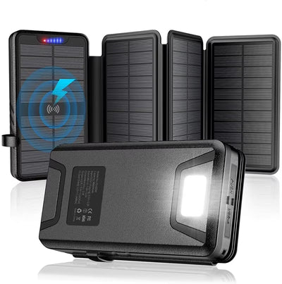 High-Capacity 38,800 mAh Solar Wireless Charger with Integrated Solar Panel and Bright LED Torch