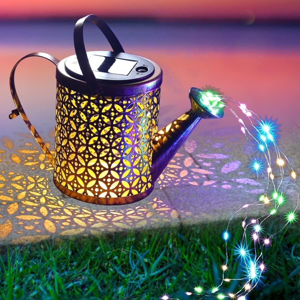 1   2pcs Watering Can Lights, Copper Solar Garden Lights For Outdoor  Pathway  Yard Deck  Lawn Patio