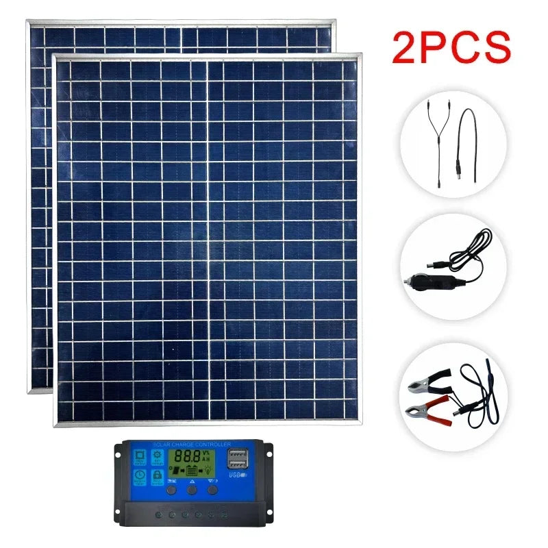 500W/1000W 12V Photovoltaic Solar Panel Power Bank Kit 100A Controller Solar Plate for Home/Camping/Rv/Car Fast Battery Charger
