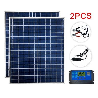 500W/1000W 12V Photovoltaic Solar Panel Power Bank Kit 100A Controller Solar Plate for Home/Camping/Rv/Car Fast Battery Charger