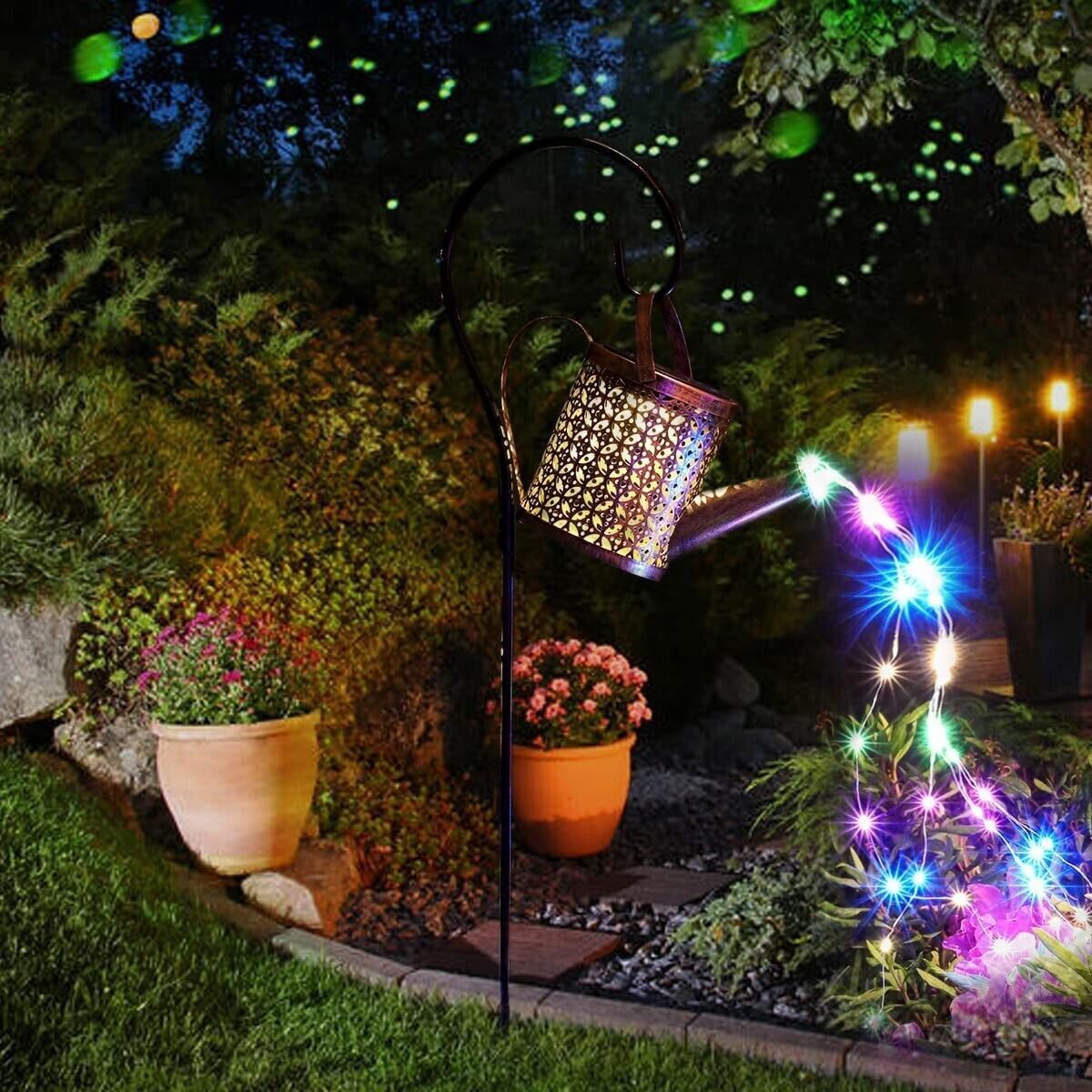 1   2pcs Watering Can Lights, Copper Solar Garden Lights For Outdoor  Pathway  Yard Deck  Lawn Patio