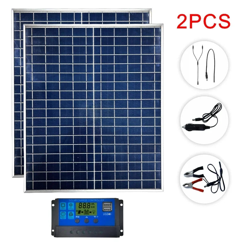 500W1000W Solar Panel Kit 12V Solar Panel 100A Controller USB Port Portable Solar Battery Charger for Outdoor Camping Mobile RV