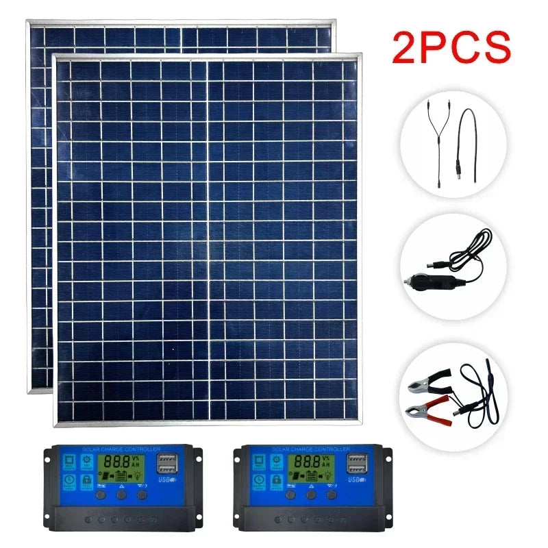 500W/1000W 12V Photovoltaic Solar Panel Power Bank Kit 100A Controller Solar Plate for Home/Camping/Rv/Car Fast Battery Charger