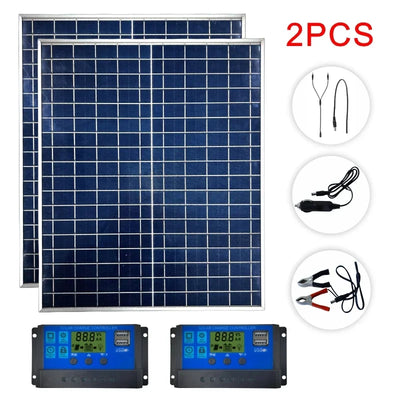 500W1000W Solar Panel Kit 12V Solar Panel 100A Controller USB Port Portable Solar Battery Charger for Outdoor Camping Mobile RV