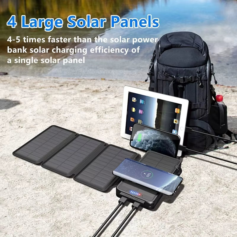 High-Capacity 38,800 mAh Solar Wireless Charger with Integrated Solar Panel and Bright LED Torch