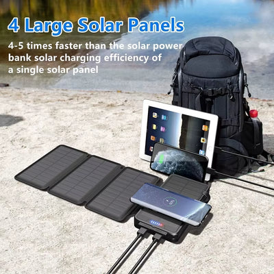 High-Capacity 38,800 mAh Solar Wireless Charger with Integrated Solar Panel and Bright LED Torch