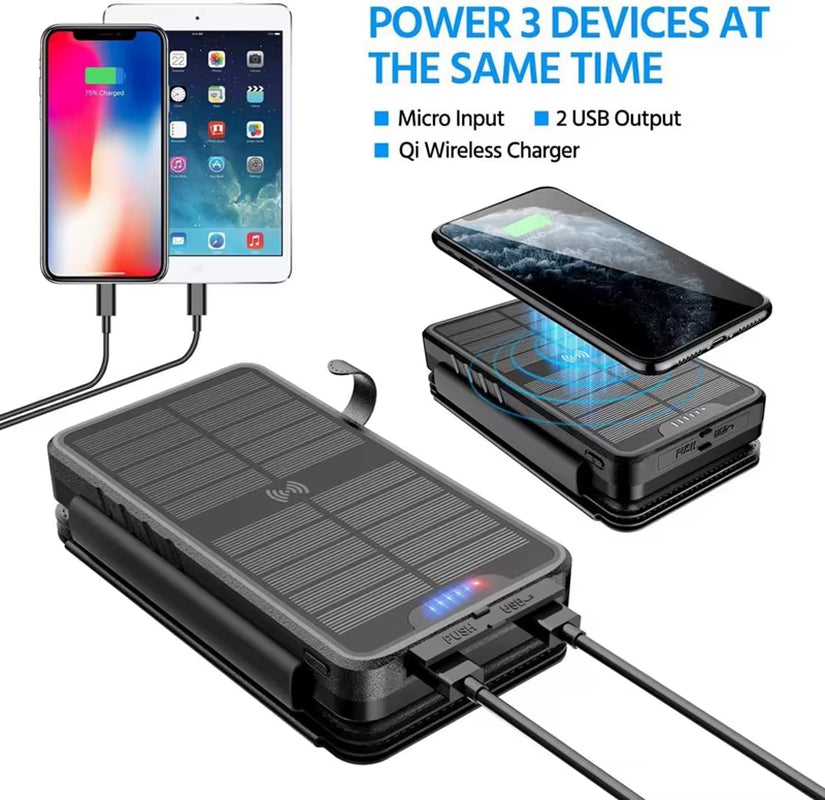 High-Capacity 38,800 mAh Solar Wireless Charger with Integrated Solar Panel and Bright LED Torch
