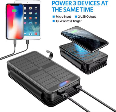 High-Capacity 38,800 mAh Solar Wireless Charger with Integrated Solar Panel and Bright LED Torch