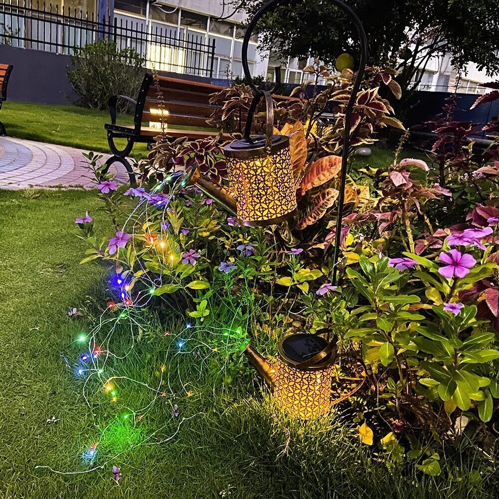 1   2pcs Watering Can Lights, Copper Solar Garden Lights For Outdoor  Pathway  Yard Deck  Lawn Patio